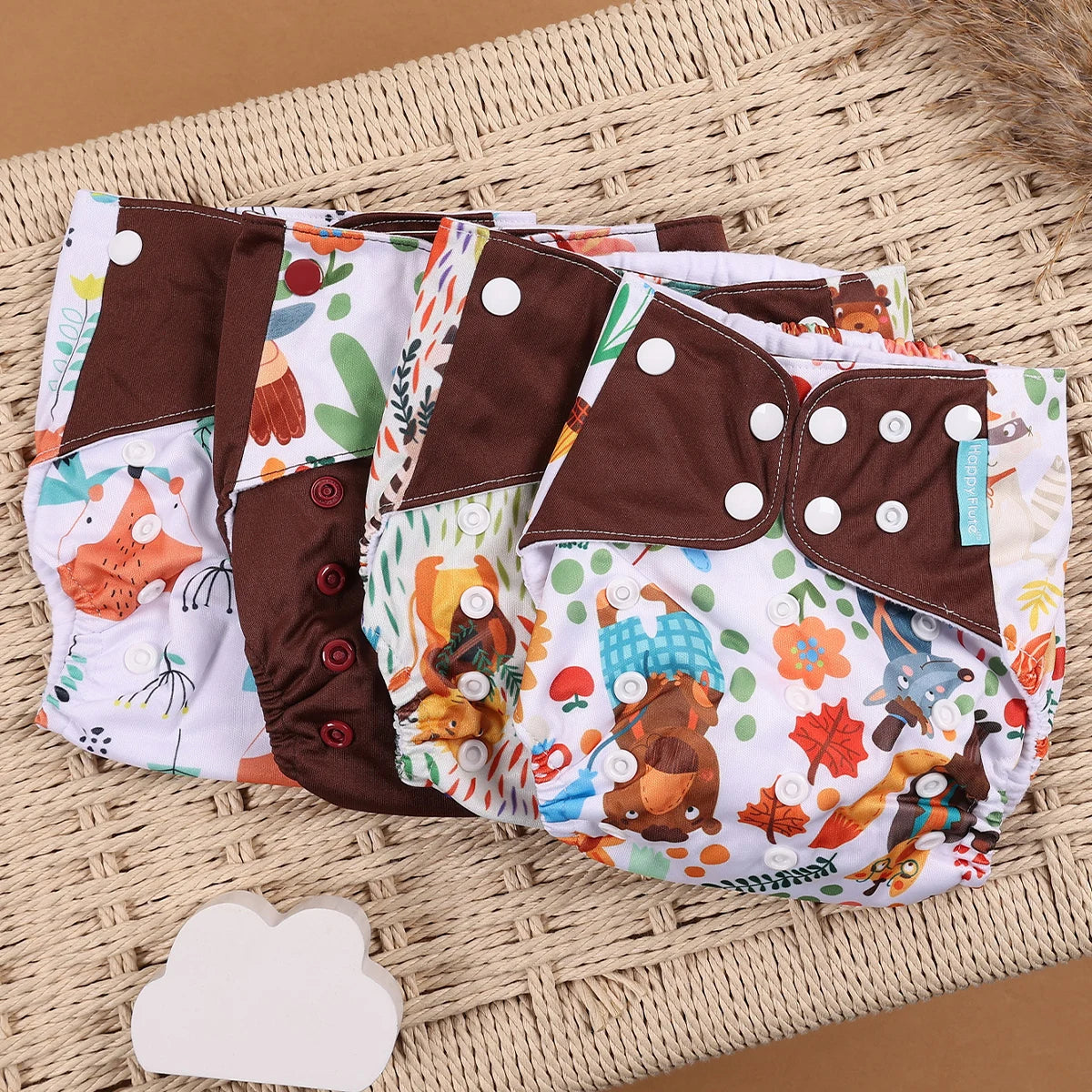 Eco Friendly Cloth Diaper - HappyFlute 4Pcs Reusable Baby Diaper Set Waterproof Pocket Design