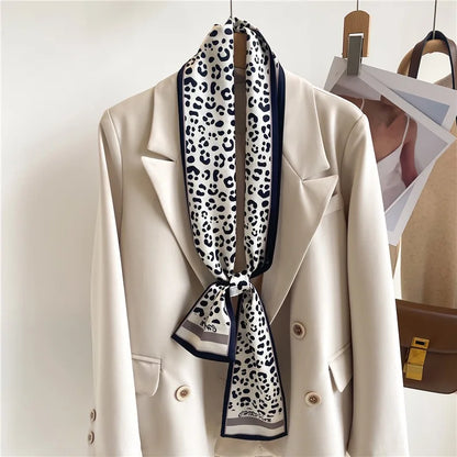 Floral Silk Scarf - Long Ribbon Neck Tie  Headband for Women