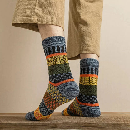 Mens Winter Wool Socks - Warm Colorful Retro Style for Snow Boots EU Size 38-44 - ZOOMNSTORE