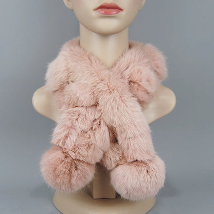 Rabbit Fur Scarf - Genuine Real Natural Fur Muffler for Women Winter Warmth