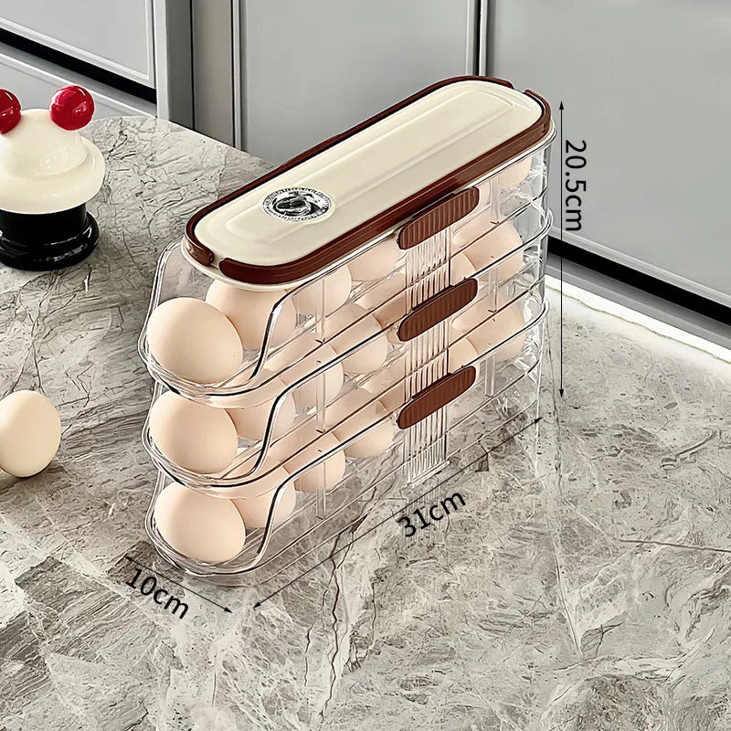 Egg Storage Box - Automatic Rolling Egg Holder Rack for Refrigerator