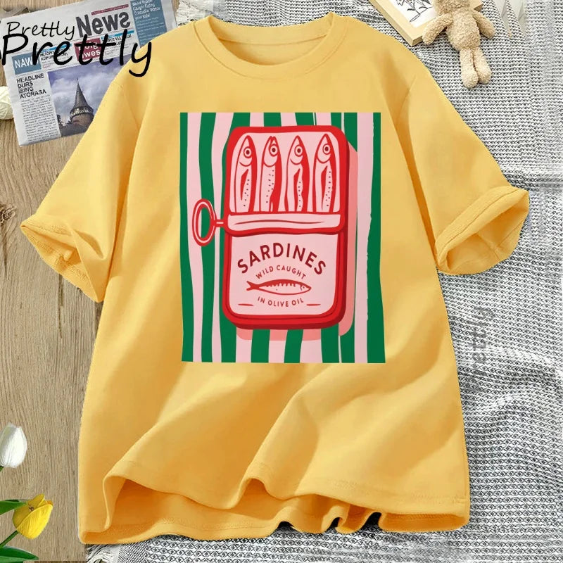 Sardines T-shirt Trend Italy Lovers T Shirt Woman Man Cotton Short Sleeve Harajuku Tshirt Causal Round Neck Womens Clothing