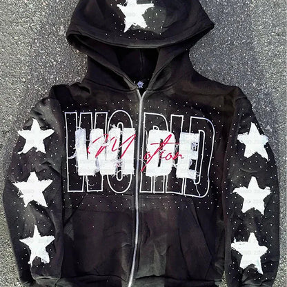 26-year-old spring warm cardigan with hood, casual loose street style hoodie, personalized fashion sportswear