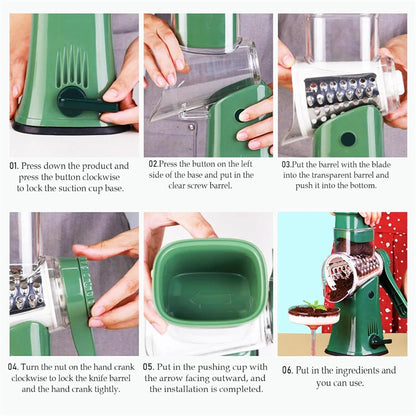 5 in 1 Cheese Grater - Rotary Stainless Steel Kitchen Vegetable Slicer & Nut Chopper