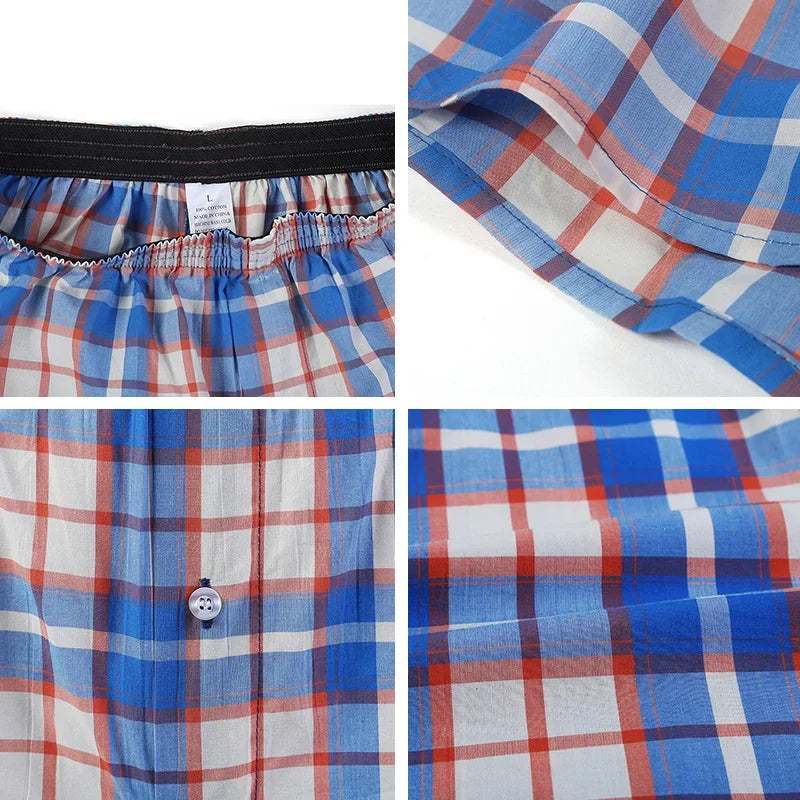 5Pcs/lot Men Plaid Boxer Summer Thin Shorts Underwear Casual Elastic Waistband Button Mens Boxer Underwear Woven Shorts for Home