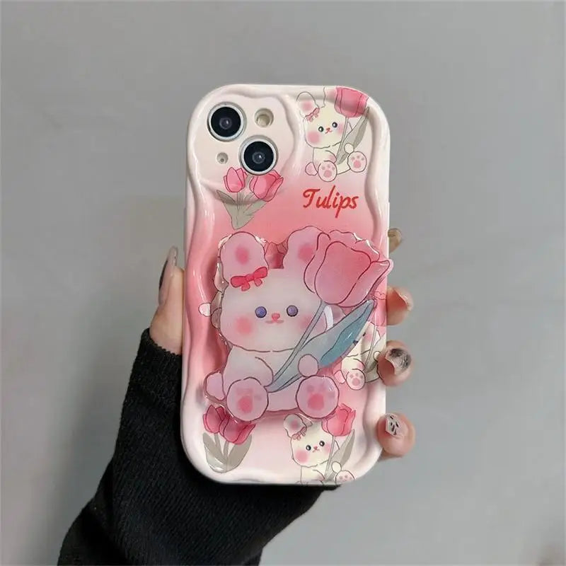 Floral Flower Bracket Case Cover for Samsung Galaxy S26 S25 S24 FE S22 S23 Ultra Plus A57 A37 A56 A55 A54 A16 A17 5G Wavy Shell