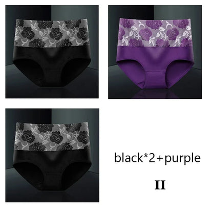 Plus Size L-5XL Women's Briefs Underwear Cotton High Waist Tummy Control Panties Rose Jacquard Ladies Panty Multipack