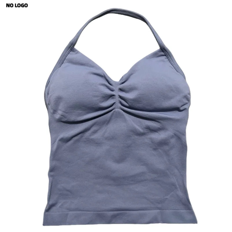 Women Yoga Vest - Longline Strappy Top | Breathable Fitness Tank Top Open Back Halter