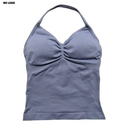 Women Yoga Vest - Longline Strappy Top | Breathable Fitness Tank Top Open Back Halter