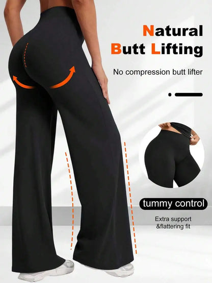 High Waist Wide Leg Casual Pants For Women Multi Functional Hip Lifting Yoga Trousers Soft Polyester Fabric Easy Care Machine Wa