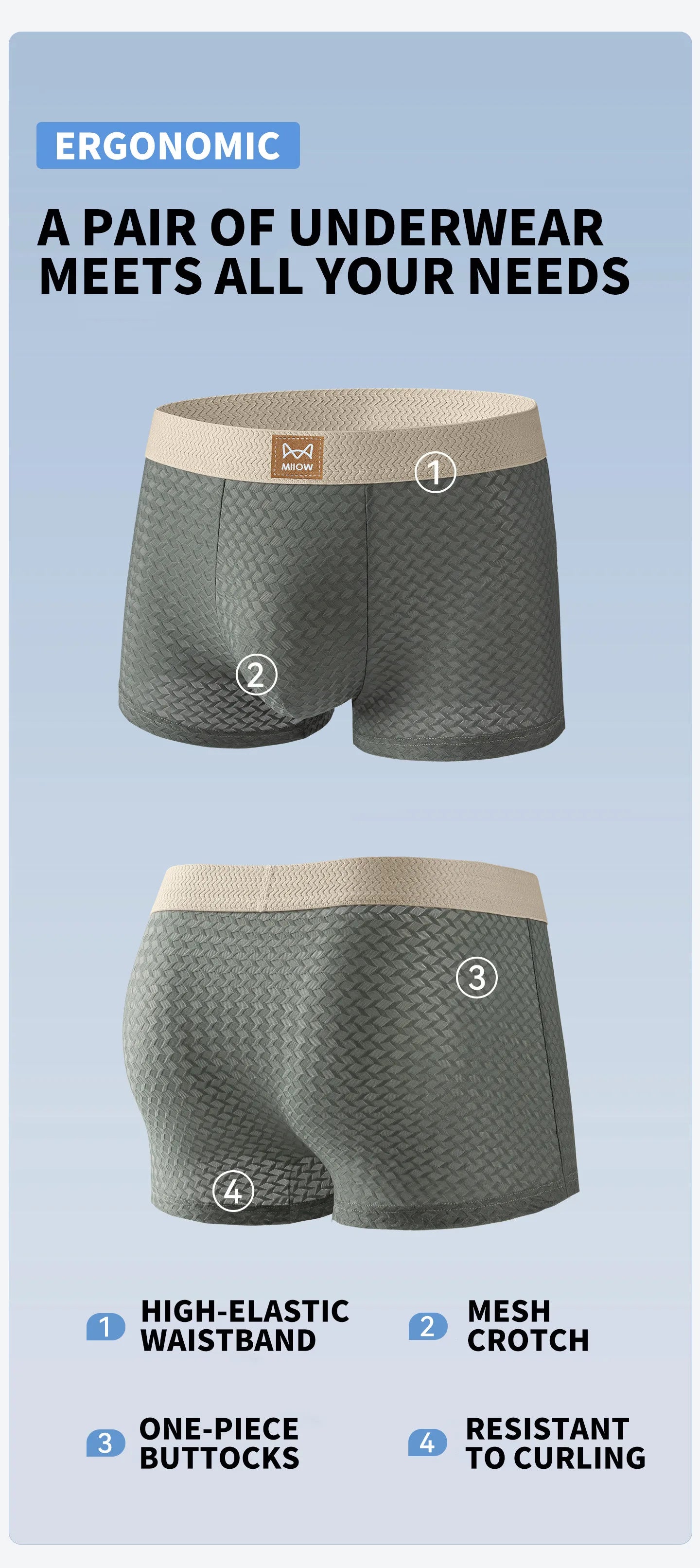 MiiOW 3Pcs Ice Silk Men Jacquard Boxer Shorts 10A Antibacterial Men's Panties Man Underpants Men's Refreshing Sports Underwear