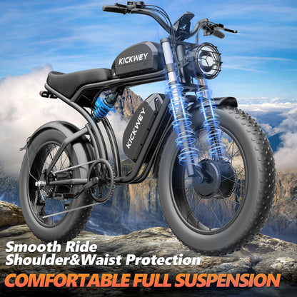 KICKWEY K7 Electric Bike, 3000W Off-Road Electric Bicycle, Full Suspension E-Bike, 20" Fat Tire All-Terrain Electric Dirt Bike