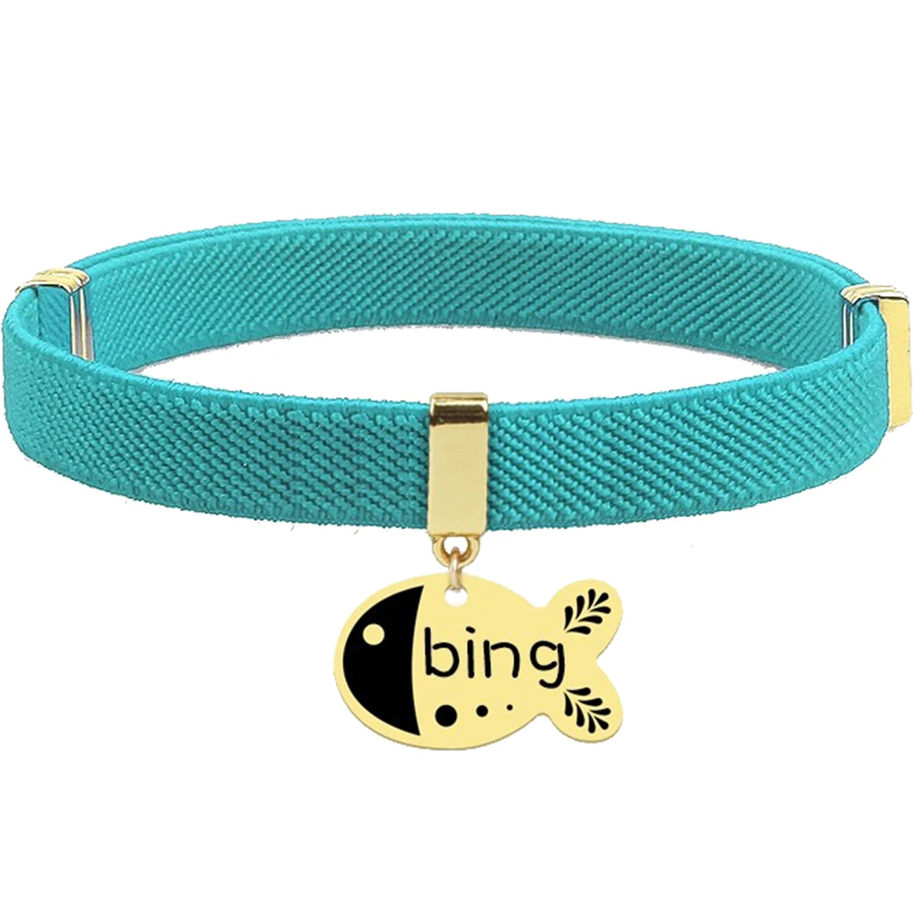 Free Customized Cat Collar Cute Fish Metal Necklace Pet ID Name Tag Personalized GPS Tracker Kitten Dog Breakaway Elastic Collar