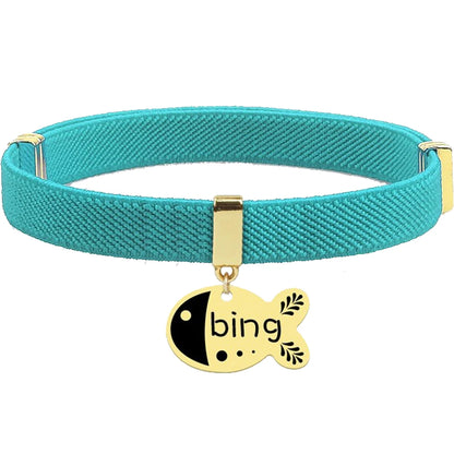 Free Customized Cat Collar Cute Fish Metal Necklace Pet ID Name Tag Personalized GPS Tracker Kitten Dog Breakaway Elastic Collar