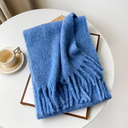 Wool Blend Scarf - Winter Thermal Scarf Women & Men | Soft Mohair Shawl, Keep Warm Muffler