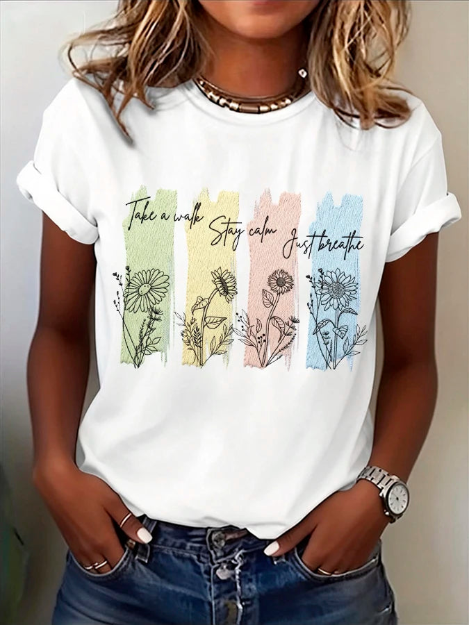 Women's Mental Health Print T-Shirt – Casual Slogan O-Neck Tee