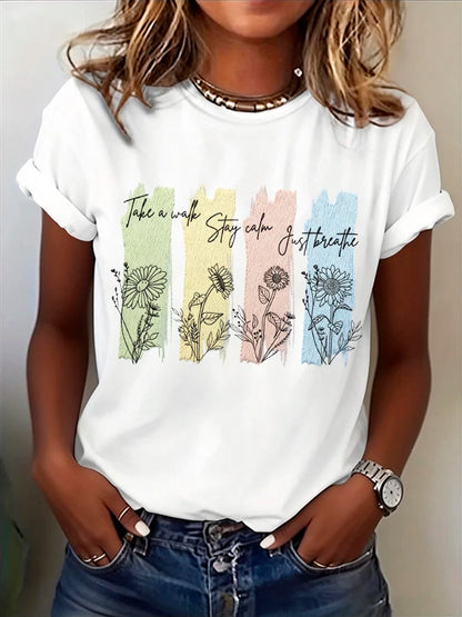 Women's Mental Health Print T-Shirt – Casual Slogan O-Neck Tee