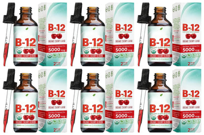 Vitamin B12 Drops 5000mcg Methylcobalamin Liquid Sublingual Supplement Cherry Flavor Vegan Sugar Free Daily Nutrition 60ml