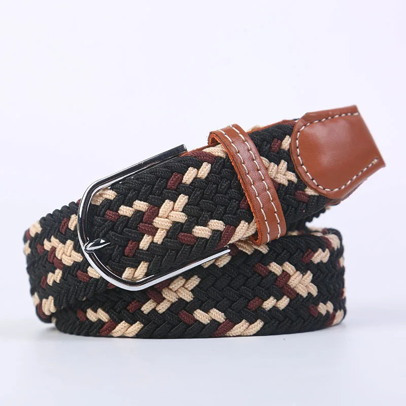 Unisex Stretch Jeans Belt - Casual Knitted Woven Canvas Pin Buckle