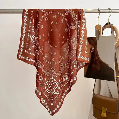 Pure Cotton Womens Printed Scarf - Fashionable Square Foulard for Neck and Hair