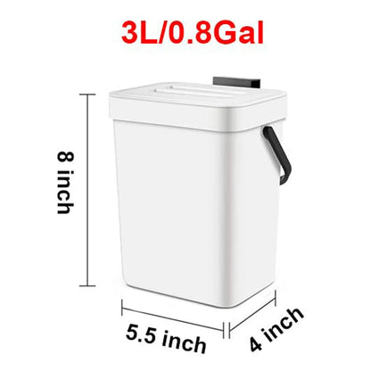 Small Plastic Trash Can - Hanging Under Sink Bin with Lid | Eco Friendly Kitchen Waste Bin