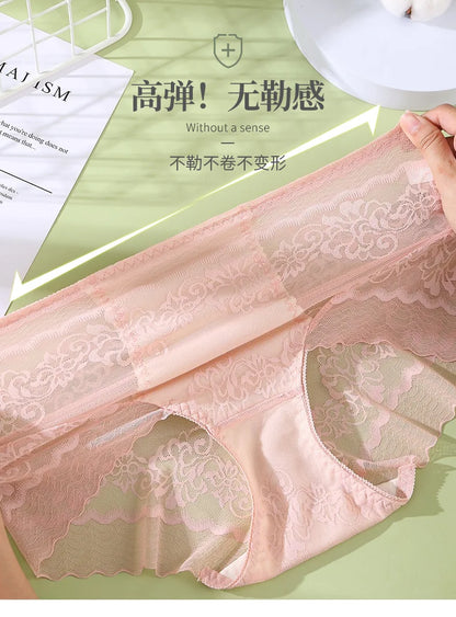 Plus size Luxury High Waist Panties Women Summer Sexy Hollow Underwear Cotton crotch Breathable Briefs Lingerie Lace Underpants