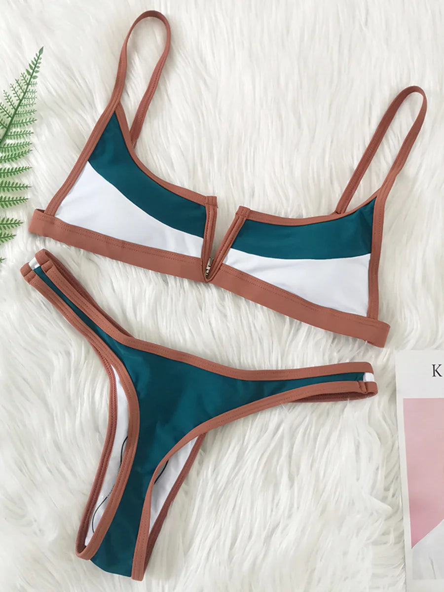 V Shaped Thong Bikini - Denim Two Piece Bikini Set With Push Up Bathing Suit