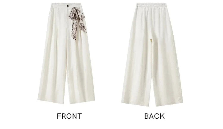 SENTUBILA Office 2 Piece Pant Set 2026 Women Linen Blend Summer Suit V Neck Waistcoat Wide Leg Baggy Pant Print Scarf 162ZA5663Z
