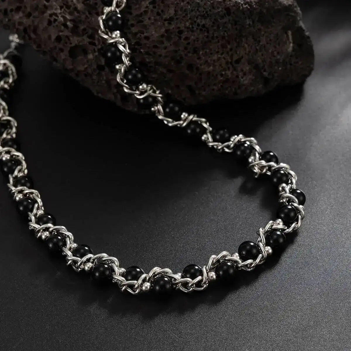Lacteo 2025 Trendy Creative Imitation Pearl Beaded Chain Necklace Bracelet for Men Vintage Clavicle Chain Charm Jewelry Gift Set