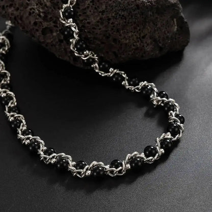 Lacteo 2025 Trendy Creative Imitation Pearl Beaded Chain Necklace Bracelet for Men Vintage Clavicle Chain Charm Jewelry Gift Set
