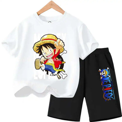 One Piece Kids Outfit Chopper Luffy Tracksuit Suit Children Summer Short Sleeve Clothes Set Anime Boy Girl T Shirt Shorts 2pcs