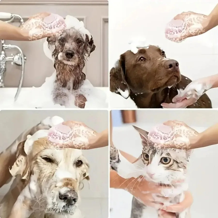Soft Dog Bath Brush with Shampoo Dispenser - Gentle Cat Grooming Tool