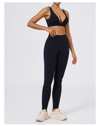 Hearuisavy Summer 2Pcs Women Sports Suit High Impact Push-Up Sports Bra Gym Yoga Tops Underwear High Waist Stretch Fitness Pants