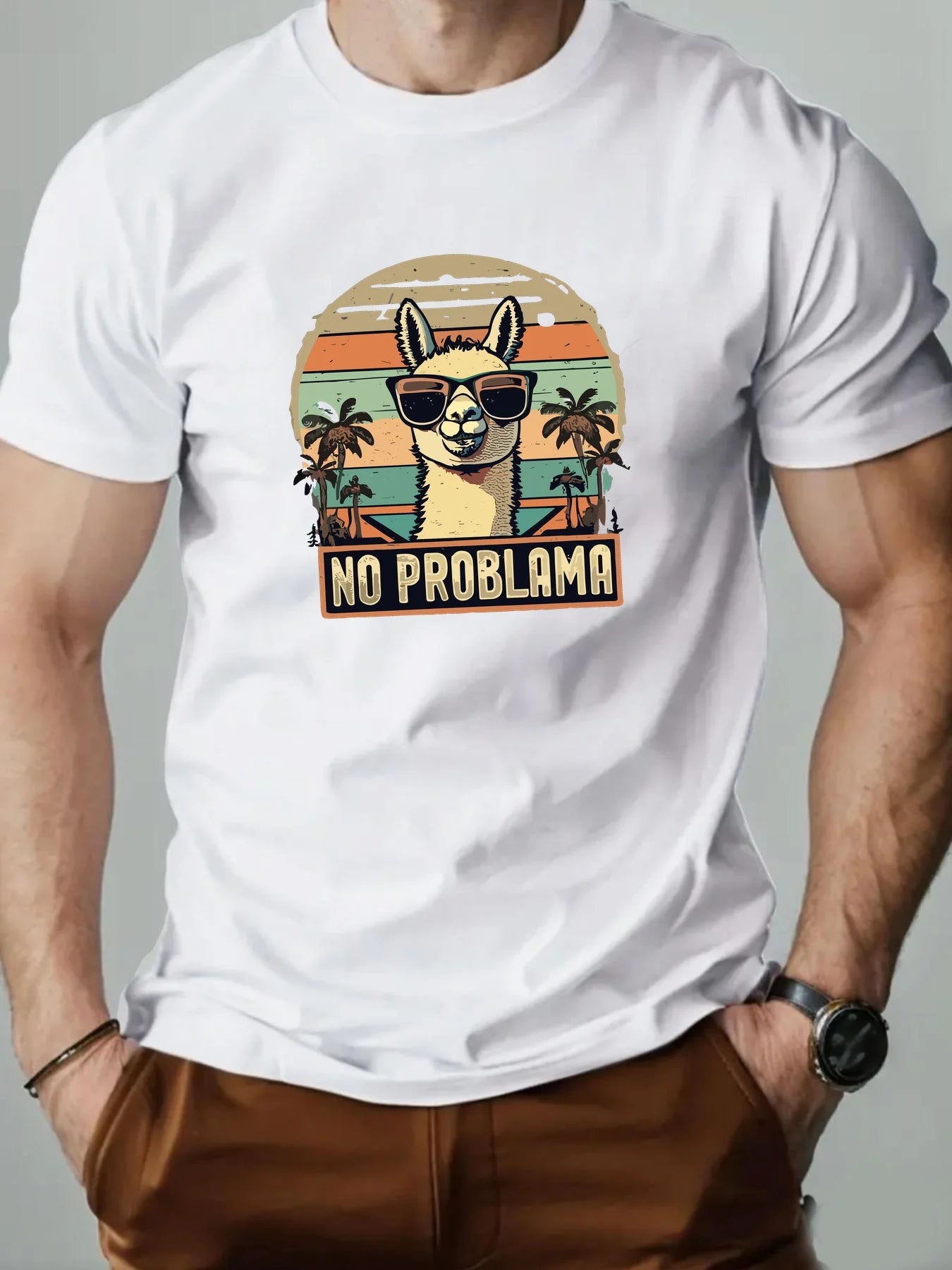No Problem At All. Alpaca Print 100% Cotton Men Woment T-shirt Summer Autumn Daily Sports Party Casual Loose Street Short Sleeve