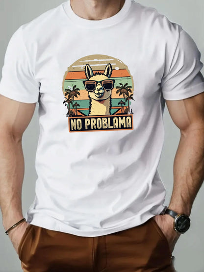 No Problem At All. Alpaca Print 100% Cotton Men Woment T-shirt Summer Autumn Daily Sports Party Casual Loose Street Short Sleeve