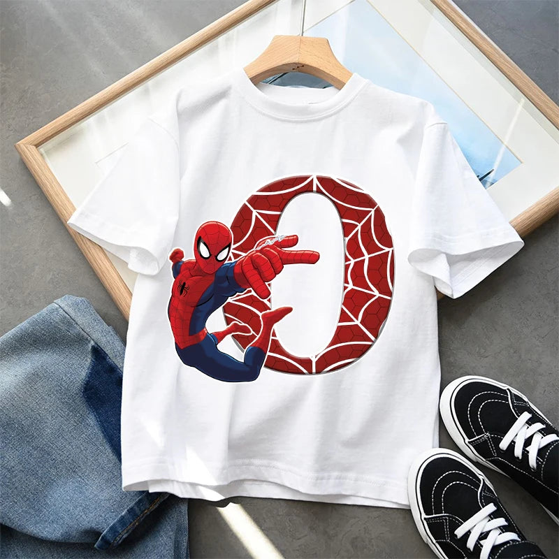 2026  New Children's Spider Man Cartoon Letter Printed T-shirt Cotton T-shirt Boys' Short Sleeved Top Children's Clothing