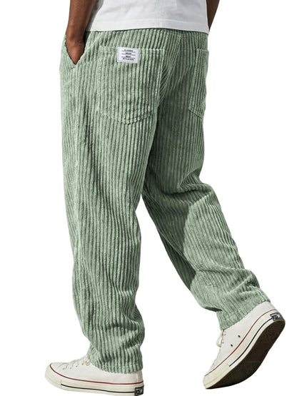 Winter Thick Warm Corduroy Sweatpants Men Fleece Liner Drawstring Straight Loose Track Pants Male Casual Fleece Thermal Trousers
