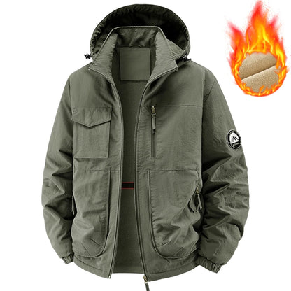 Men Winter Parka - Quilted Waterproof Jacket With Detachable Hood & Warm Fleece Lining