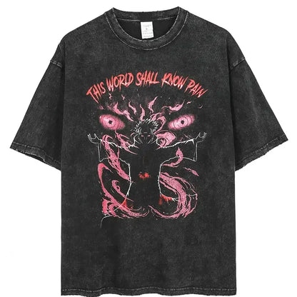 Japanese Anime Naruto Vintage Tshirt Harajuku Streetwear Men Washed T-Shirt Cotton Tops Fashion Summer Short Sleeve Tees Shirts