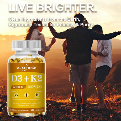 Alxfresh Vitamin D3+K2 Capsules for Immune, Joints, Muscles and Bones Support with Variety of Vitamins and Minerals Supplement