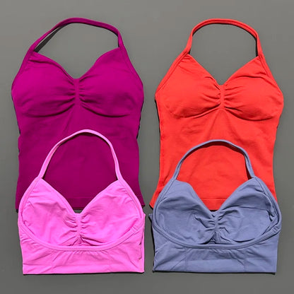 Women Yoga Vest - Longline Strappy Top | Breathable Fitness Tank Top Open Back Halter