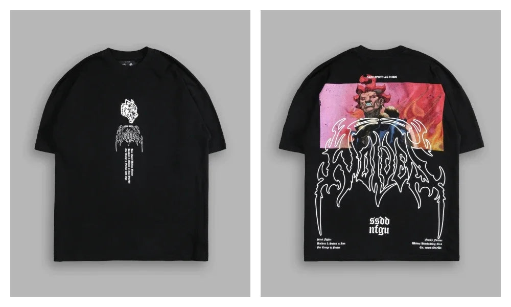 WOLVES CLUB STABILITY "PREMIUM" OVERSIZED TEE IN BLACK Summer Men's and Women's T-shirt Fashion Loose Printed Tops