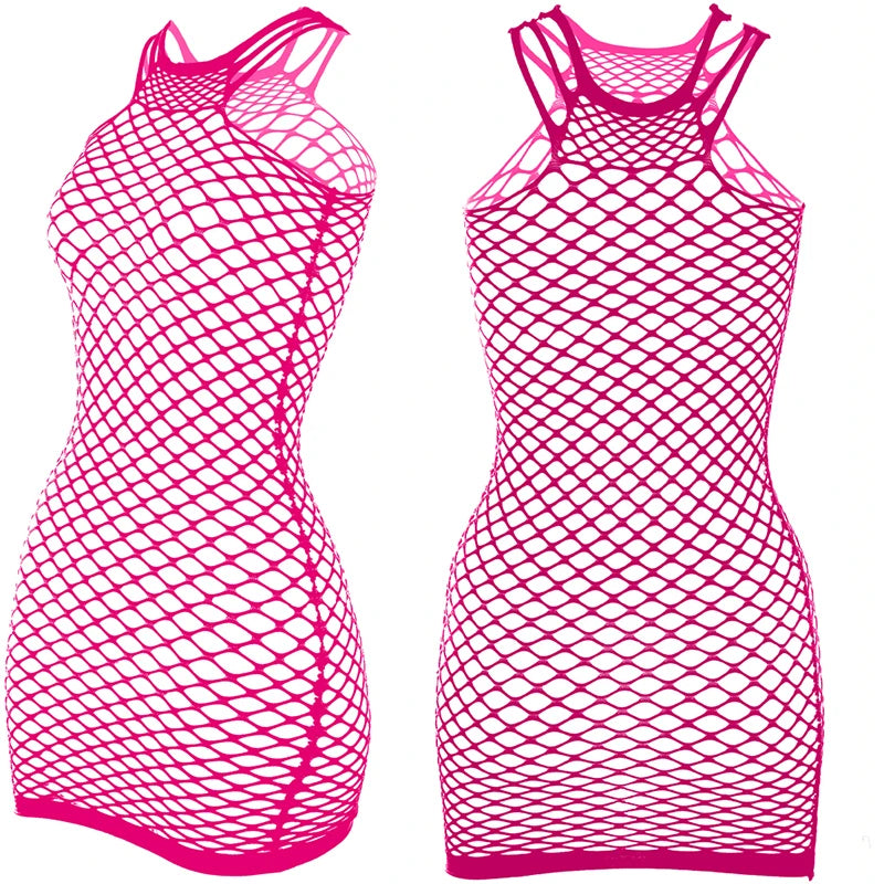 Fishnet Women Sexy Beach Cover Up Dress Women Stretch See Through Sleeveless without Bikini Swimsuit Cover up Mini Beachwea