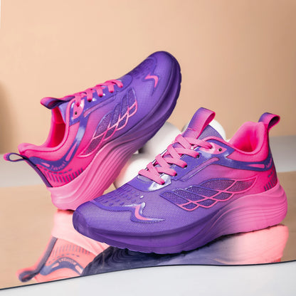 New Purple Orange Gradient Mesh Running Shoes for Men & Women, Lightweight Breathable Athletic Sneakers