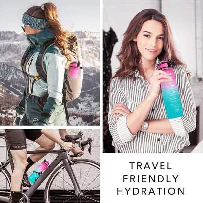 1L Sports Water Bottle with Straw and Time Marker Plastic Motivational Water Bottle Drinking Bottle Leakproof for Fitness Gym