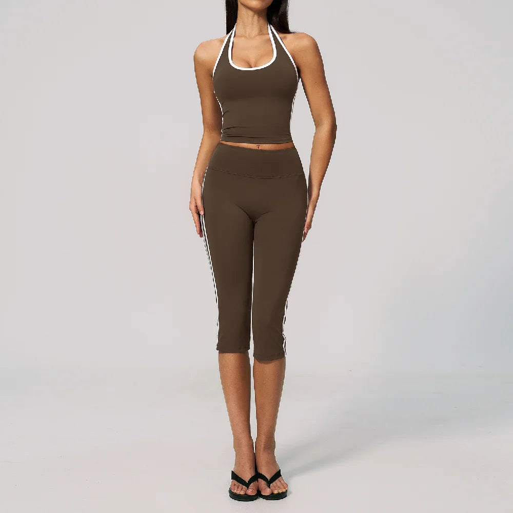 2 Pieces Workout Suit Women Yoga Outfits Athletic Wear Shockproof Halter Sports Bra High Waist Butt Lift Yoga Pants Fitness Suit