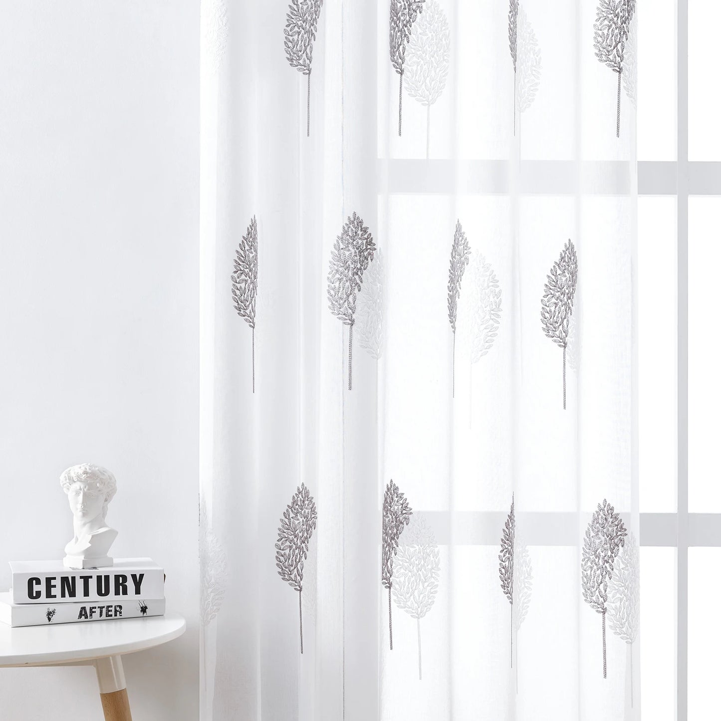 Long Sheer Curtain - Embroidered Voile Curtain Panels with Rod Pocket for Bedroom & Living Room