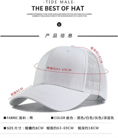 Big Head Man Large Size Mesh Baseball Hats Outdoors Plus Size Sport Caps Dad Oversize Trucker Cap 56-61cm 62-66cm