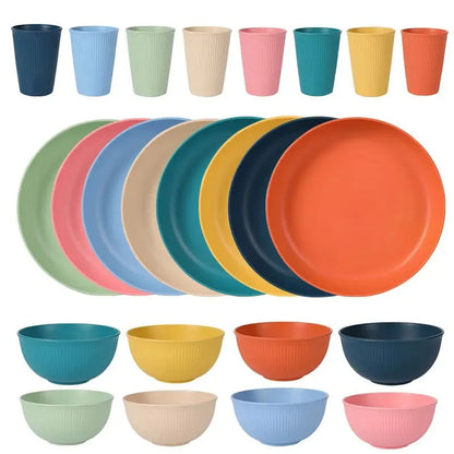 Eco-Friendly Wheat Straw Dinnerware Set - 4pcs Plates Cups Bowls for Home  Outdoor Use
