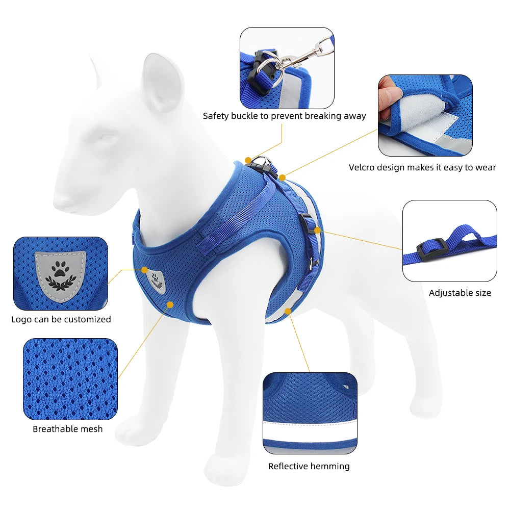 Dog Harness Leash Bulldog Vest Style Summer Reflective Puppy Harnesses Teddy Pet Supplies Breathable Rope Small Dog Collar Corgi